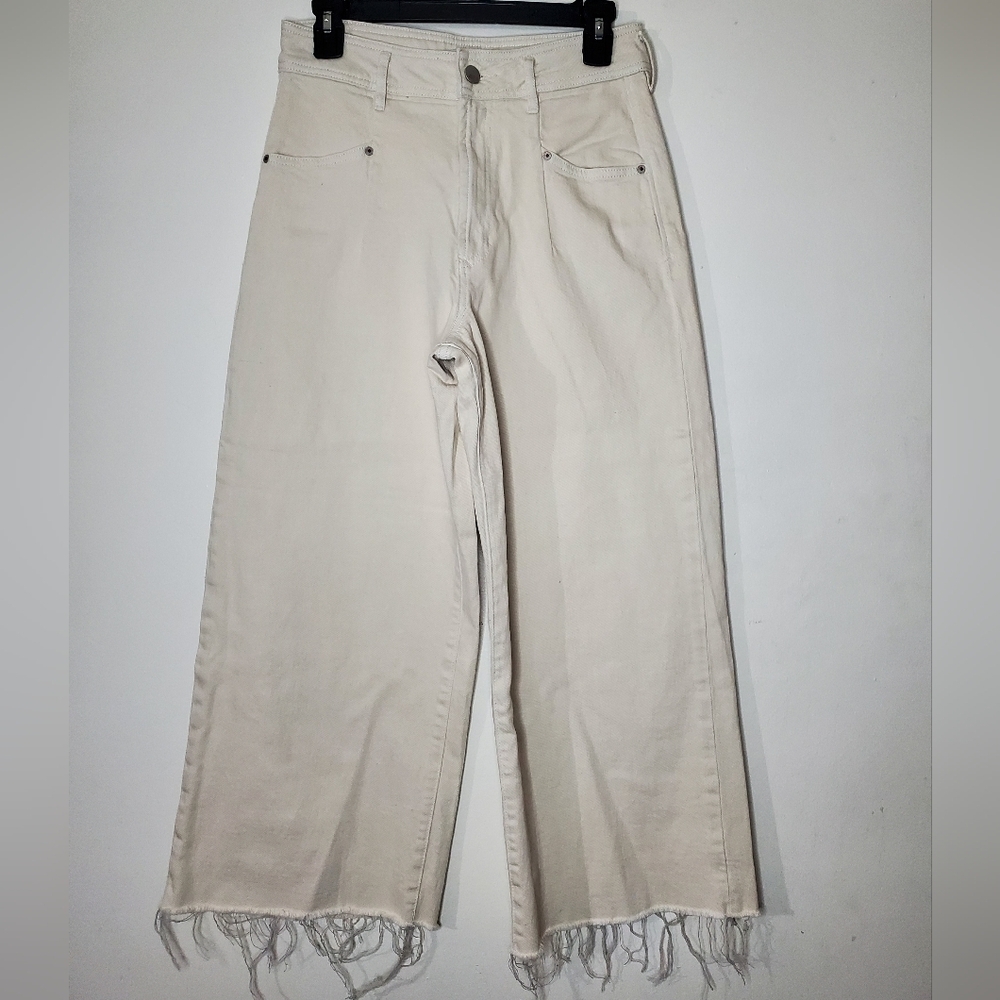 Dear John Off-White Frayed Hem Cropped Pants